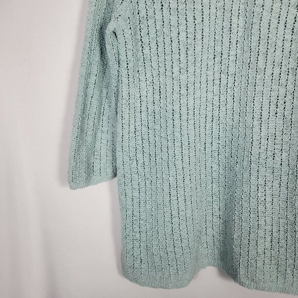 J. Jill Women's Textured Blue 3/4 Sleeve Open-Stitch V Neck Sweater Sz L Petite - Picture 10 of 14